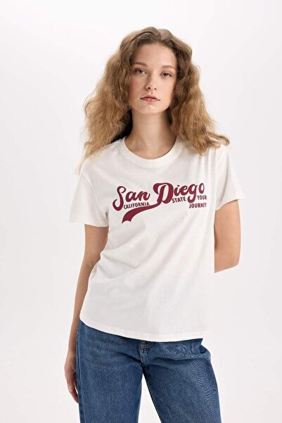 DeFacto Tricou cu mânecă scurtă Regular Fit guler rotund cu imprimeu (25 SM)