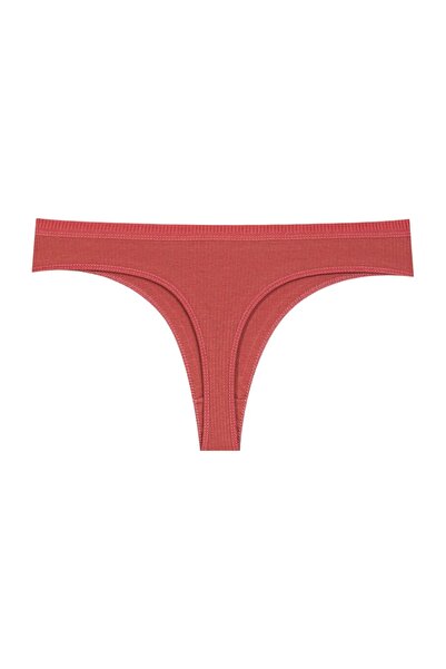 Boubon Co Rose Pink-Tile Women's 100% Cotton 2-Pack Corded Fabric String Thong Panties Rose Pink-Tile