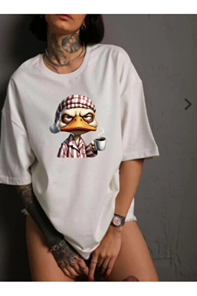 TİMİSİVA Unisex oversized DUCK με τύπωμα 100% βαμβάκι 30/1 με κοντό μανίκι λε...