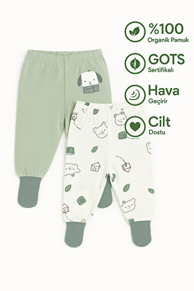 Melekpare Baby&Child Organic Booties Pants Self-Socking Bottom Pajamas Seasonal Cotton Set of 2