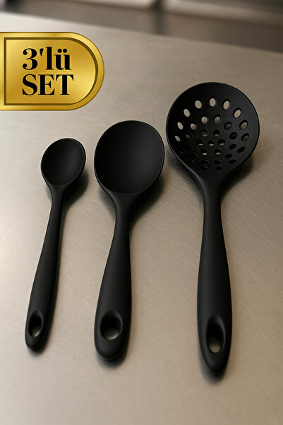 BRE HOME 3’lü Silikon Kaşık Seti – Pilav Kaşığı, Servis Kaşığı ve Delikli Kep...