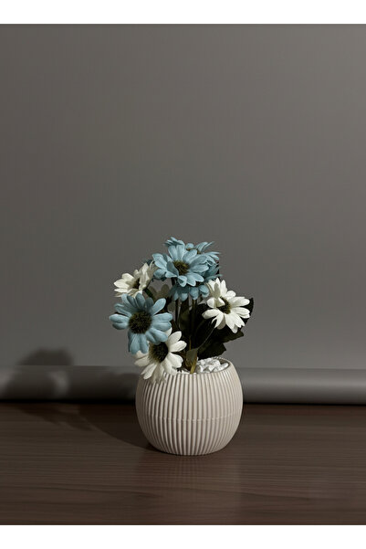 etxShop Lüks Mini Saksıda Taşlı Yapay Çiçek Papatya Masa Üstü Saksı Dekoratif Yapay Çiçek