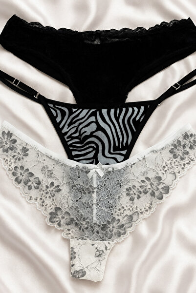 YOYYO Kadın 3'Lü Tanga, külot, Slip Kadın İç Giyim Tül - Dantel - İç Giyim