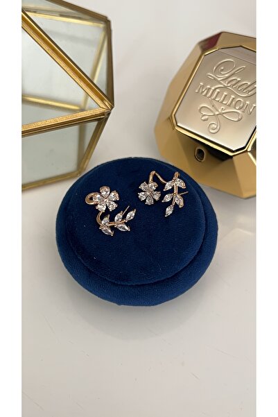 SU PERİSİ TAKI BİJUTERİ Xuping Gold Zircon Stone Daisy and Leaf Detail Earrings