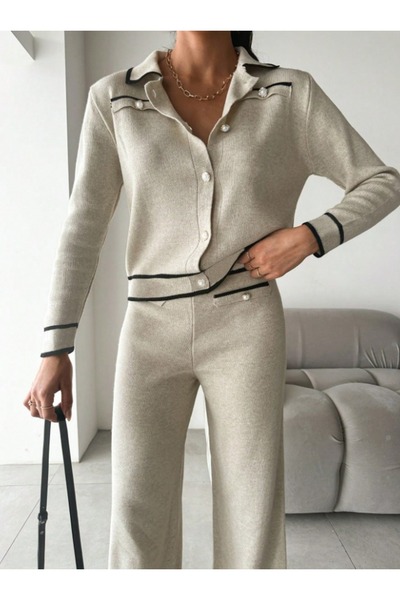 STF MODA Σετ πλεκτών ενδυμάτων με λαιμόκοψη πόλο, μοντέλο Sailor, χρώμα πέτρας