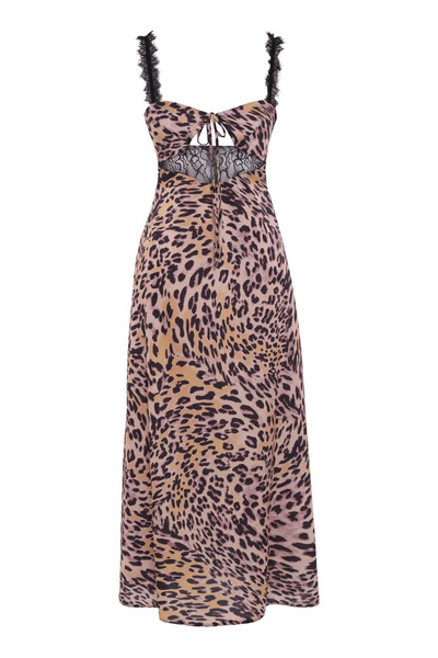 Keikei Leopar Saten Kolsuz Uzun Elbise