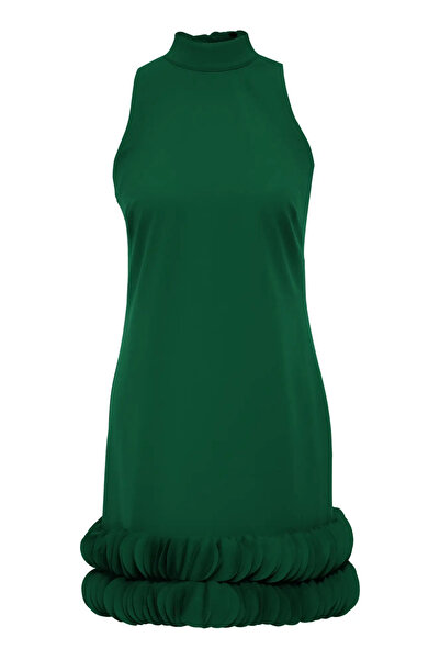 Keikei Yeşil Krep Kolsuz Kısa Elbise