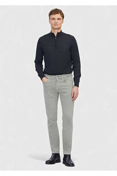 Ramsey Light Green Plain Slim Fit Denim Cotton Blend Trousers