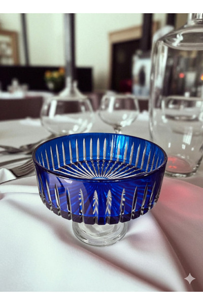 AYZ HOME Colored Cut Crystal Glass Presentation Bowl with Stand 25 cm