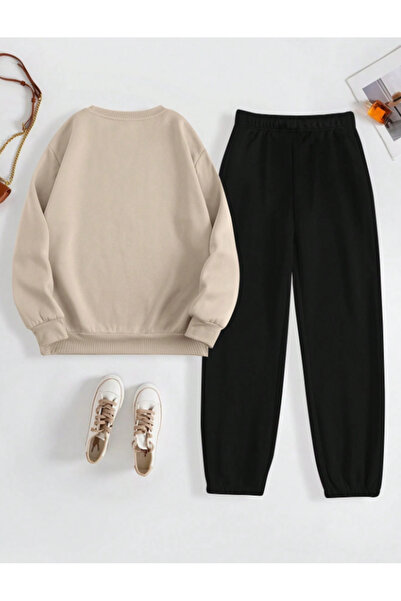 SUNFREE Brooklyn Printed Bottom Top Set Cotton Sports Crew Neck Sweatshirt And Elastic Sweatpants