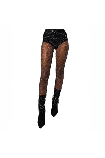 KESNUP Mesh pants with rhinestones length 115 cm Black