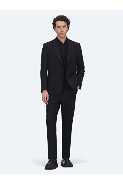 Kip Black Plain Modern Fit Knitted Suit