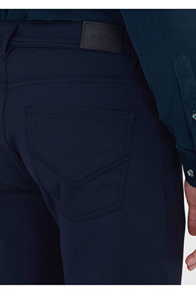Ramsey Navy Blue Plain Knitted Slim Fit Casual Trousers