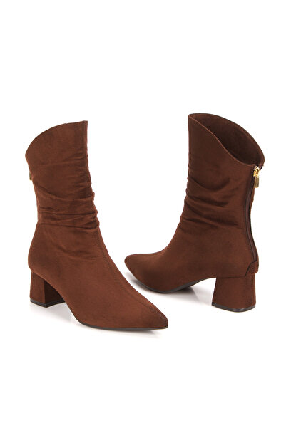 Blacktavern Women's Black Ruffled Different Design Thin Heel Women's Boots