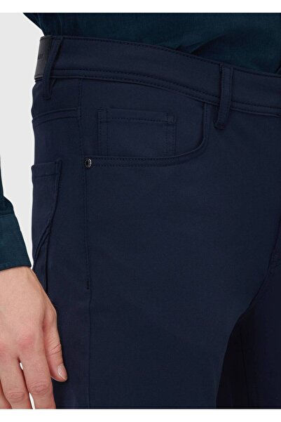 Ramsey Navy Blue Plain Knitted Slim Fit Casual Trousers