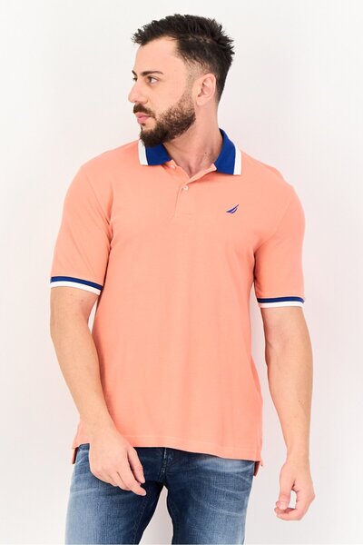 Nautica Men Regular Fit Short Sleeve Embroidered Logo Polo Shirt, Dark Peach