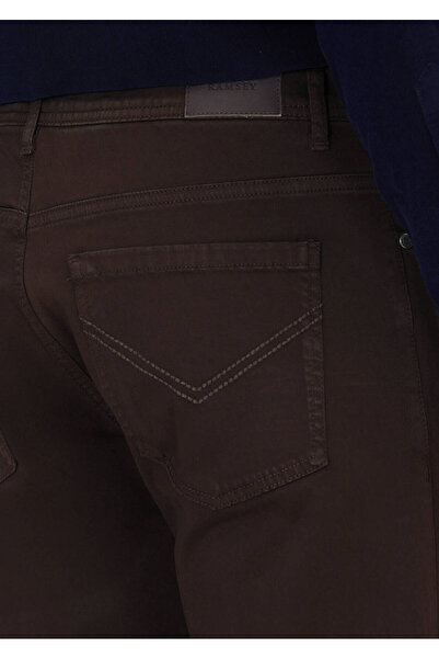 Ramsey Brown Plain Woven Slim Fit Casual Cotton Blended Trousers