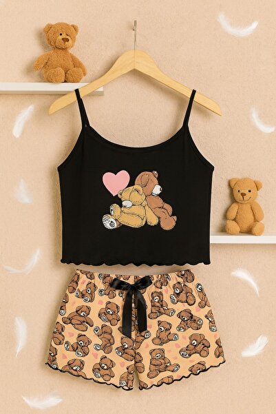 İntive Lingerie Set de pijamale pentru femei cu imprimeu ursuleț și pantaloni...