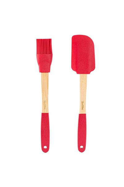 Tantitoni Red Silicone Spatula and Brush Set with Bamboo Handle