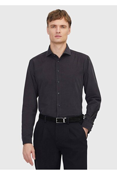 Ramsey Anthracite Plain Woven Velvet Casual 100% Cotton Shirt
