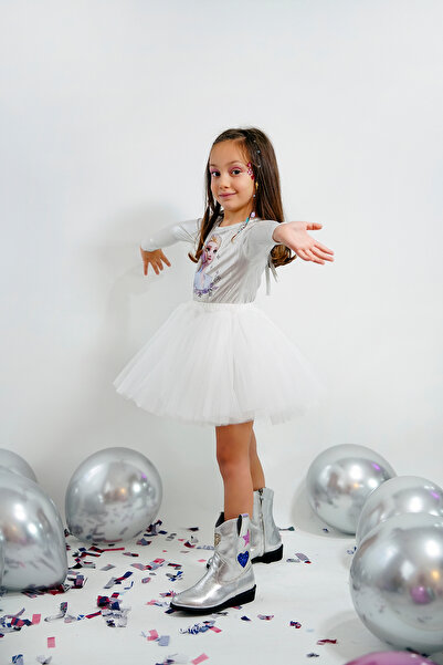 DUCA KIDS Işıltılı Elsa Temalı Uzun Kollu Bodyli Tütü Kız Çocuk Elbisesi