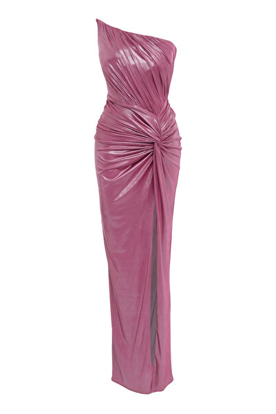 Keikei Fuşya örme Kolsuz Uzun Elbise