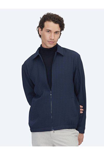 Kip Navy Blue Regular Fit Woven Overshirt