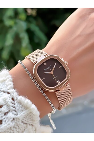 Ferrucci Steel Mesh Strap Women's Watch 3 Atm Waterproof 2 Years Mechanism Warranty + Bracelet as a Gift