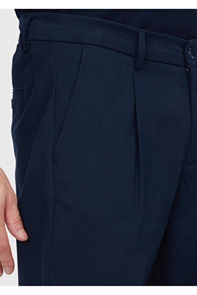 Ramsey Navy Blue Plain Woven Regular Fit Casual Cotton Blended Trousers