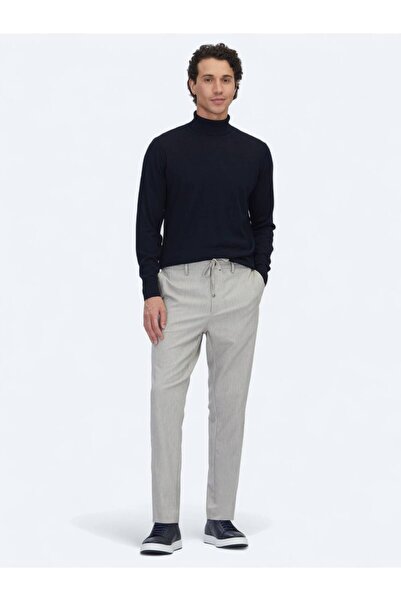 Kip Navy Blue Full Turtleneck Jacquard Wool Blended Sweater