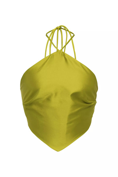 Keikei Fıstık Yeşili Saten Kolsuz Crop Top