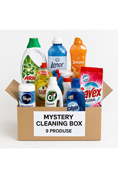 mysterybox Mystery Cleaning Box Large 🧼 – 9 Produse Brand (Ariel, Lenor, Semăna, Chanteclair, Fairy, Savex)