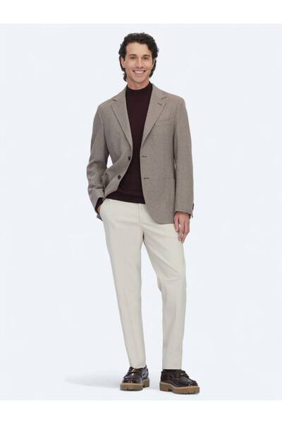 Kip Light Brown Patterned Modern Fit Wool Blend Jacket