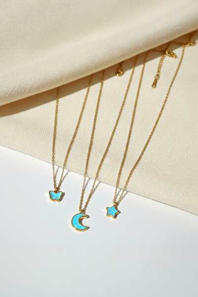 Bluw Jewelry 3'Lü Çelik Kolye Seti - Yıldız - Hilal - Kelebek