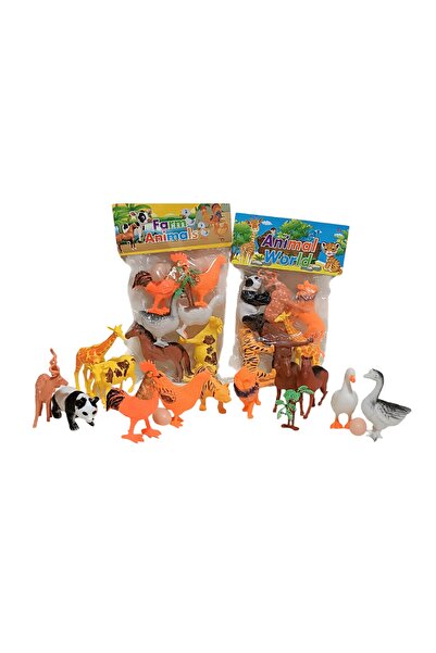 Numaca Vahşi Çiftlik Doğa Hayvanları Seti At Panda Aslan Kaplan Geyk Zürafa İnek Tavuk Horoz Kaz Ördek 12cm