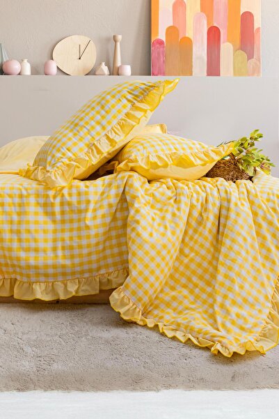 BESTİNA GOLD Husă de pilota dublă din bumbac, cu volane ornamentale din bumba...