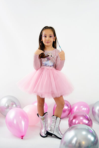 DUCA KIDS Işıltılı Elsa Temalı Uzun Kollu Bodyli Tütü Kız Çocuk Elbisesi