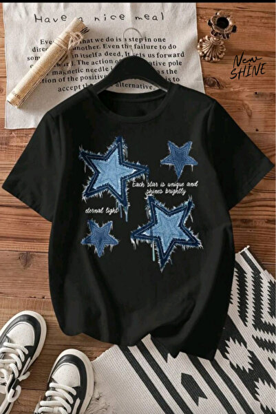 New Shine Оверсайз тениска с принт на звезди