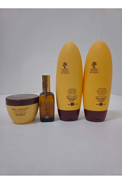 real beauty مجموعة زيت الأرغان - شامبو 450 مل، بلسم 450 مل، قناع شعر 300 مل، ...