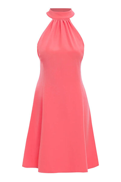 Keikei Desenli Krep Kolsuz Kısa Elbise