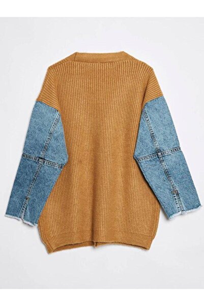 Robin 94115 Jean Detaylı Triko Hırka Karamel