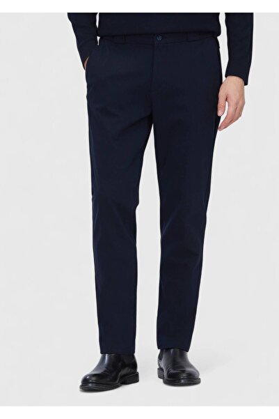 Ramsey Navy Blue Plain Woven Jogging Fit Casual Cotton Blended Pants