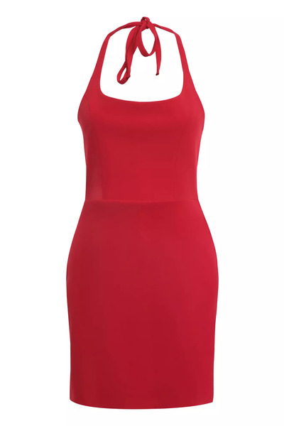 Keikei Kırmızı Krep Kolsuz Kısa Elbise