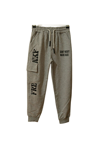 Uçar بنطلون رياضي رمادي اللون للأولاد بتصميم مضلع مع 3 جيوب ونسيج مزدوج، مناسب للأعمار من 9 إلى 12 سنة