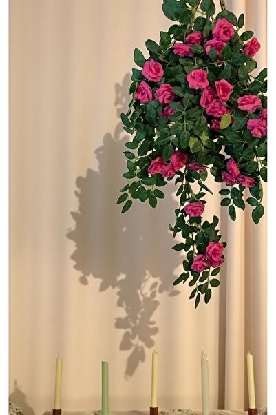 SanatFlowers Sanat Flowers Lüks Pembe Sarkıt Güllü Yapay Çiçek 90 cm 6 Dallı Dekoratif Bitki