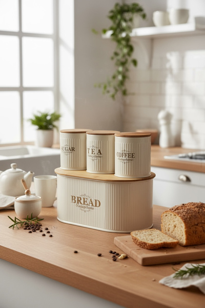 EVSTYLE Metal Bread Bowl and Jar Set with Bamboo Lid