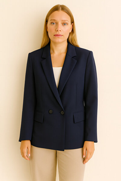CEK mağazacılık Kruvaze Kadın Blazer Ceket – Normal Kalıp - Lacivert