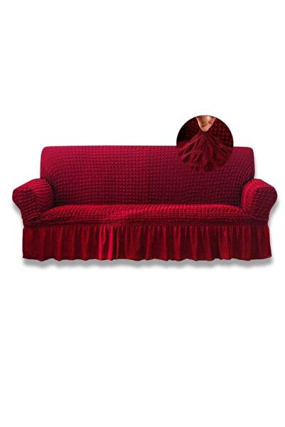 AlsayedP غطاء أريكة مطاطي بثلاثة مقاعد مع تنورة - أحمر قرمزي
