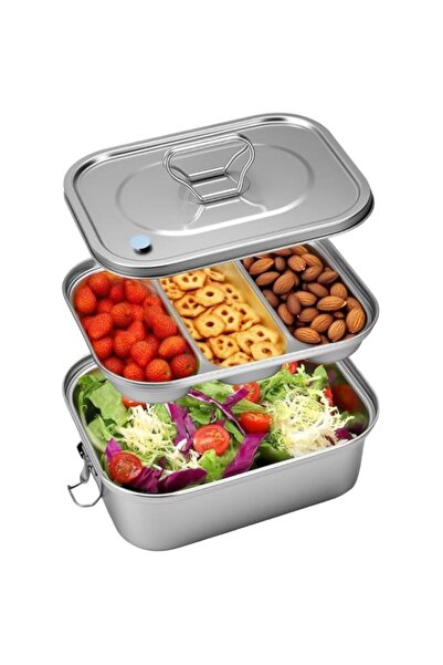 Generic Stainless Steel Bento Box Leakproof 3-Compartment Tray, 1800ml Stainl...