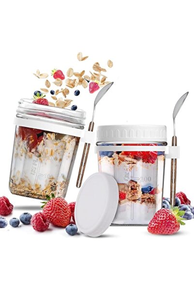 Generic Premify 2 Pack 350ml Overnight Oats Jars with Lids & Spoons, Reusable Glass Overnight Oats Containe